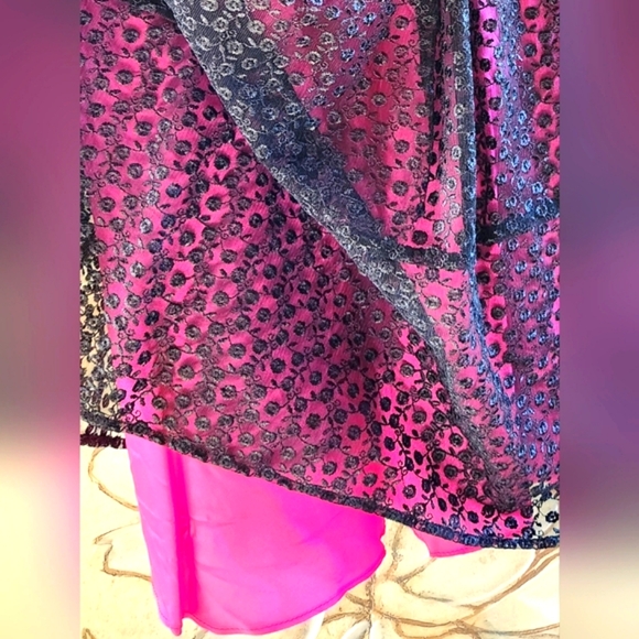 BETSEY JOHNSON Y2k Strapless Black Lace Hot Pink Satin Slip Zip Mini Dress - Picture 13 of 16